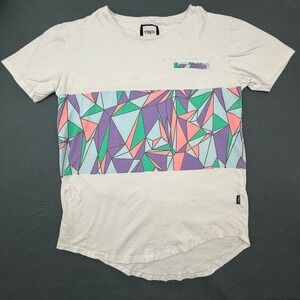 Strata Geometric‎ Print T Shirt Mens Large White Short Sleeve Curved Hem Retro